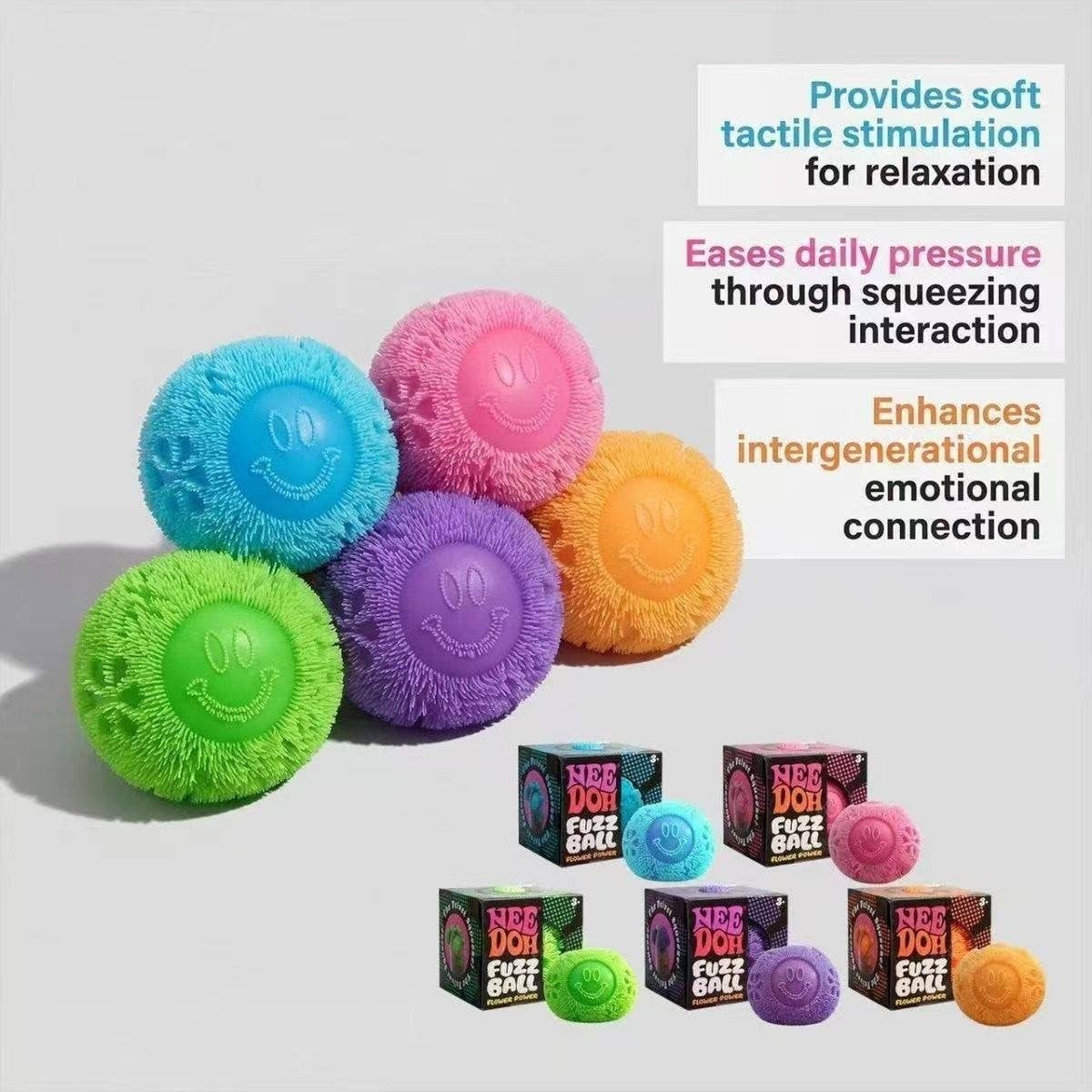 Needoh PLUSH SMILEY STRESS SQUEEZE FIDGET BALL TOY: BLUE