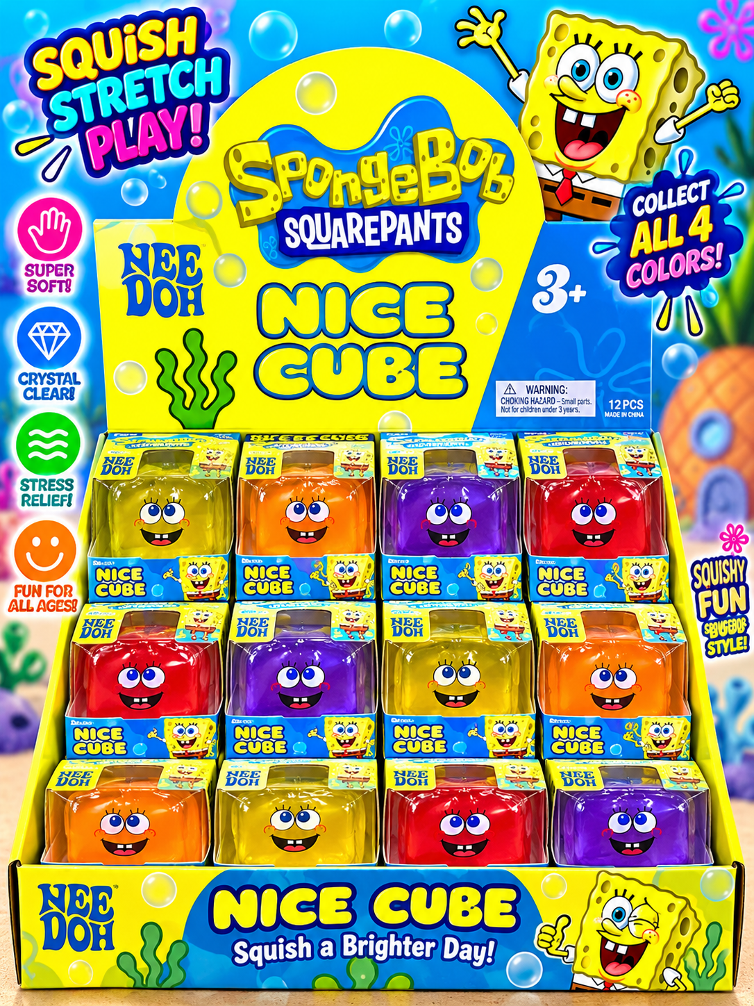 Needoh Cube Super Squish – Stress Relief Fidget CUBE SpongeBob
