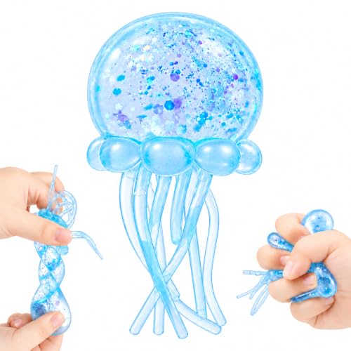 Jellyfish Squeeze Stress Ball, Slow Rising Sensory Squishy Fidget Toy（Blue）