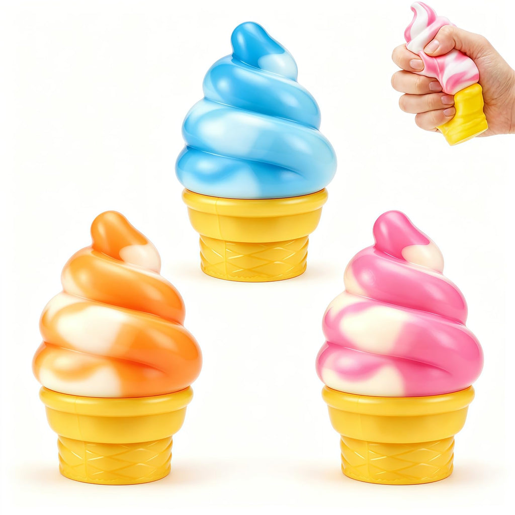 Ice Cream Cone Squishy Toy, Taba Squeeze Packs Stress Relief Fidget Toy, Summer Party Favors Novelty Sensory Toys for Anxiety Relief, Cute Food-Shaped Desk Toy for Adults