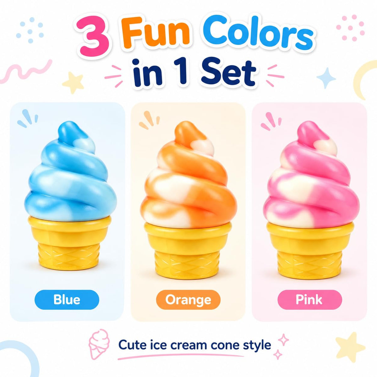 Ice Cream Cone Squishy Toy, Taba Squeeze Packs Stress Relief Fidget Toy, Summer Party Favors Novelty Sensory Toys for Anxiety Relief, Cute Food-Shaped Desk Toy for Adults
