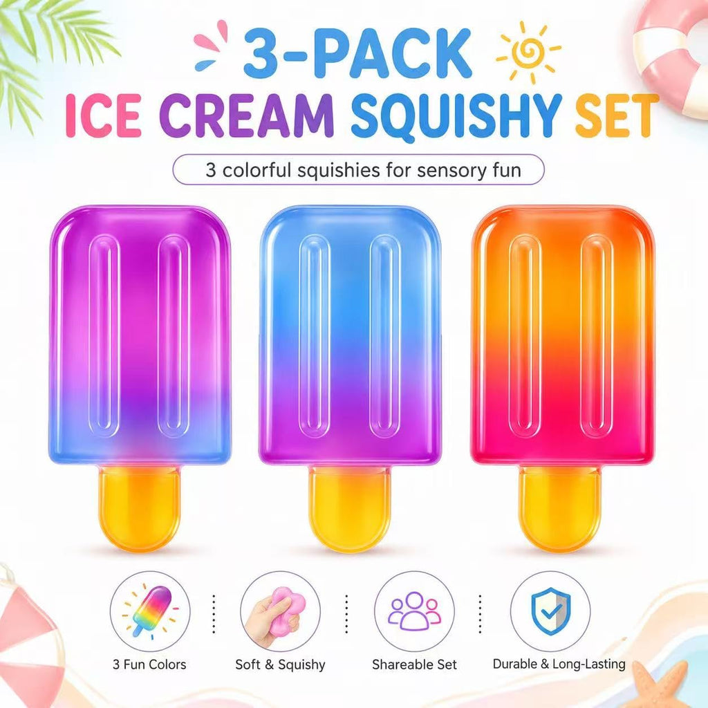 Ice Cream Cone Squishy Toy, Taba Squeeze Packs Stress Relief Fidget Toy, Summer Party Favors Novelty Sensory Toys for Anxiety Relief, Cute Food-Shaped Desk Toy for Adults