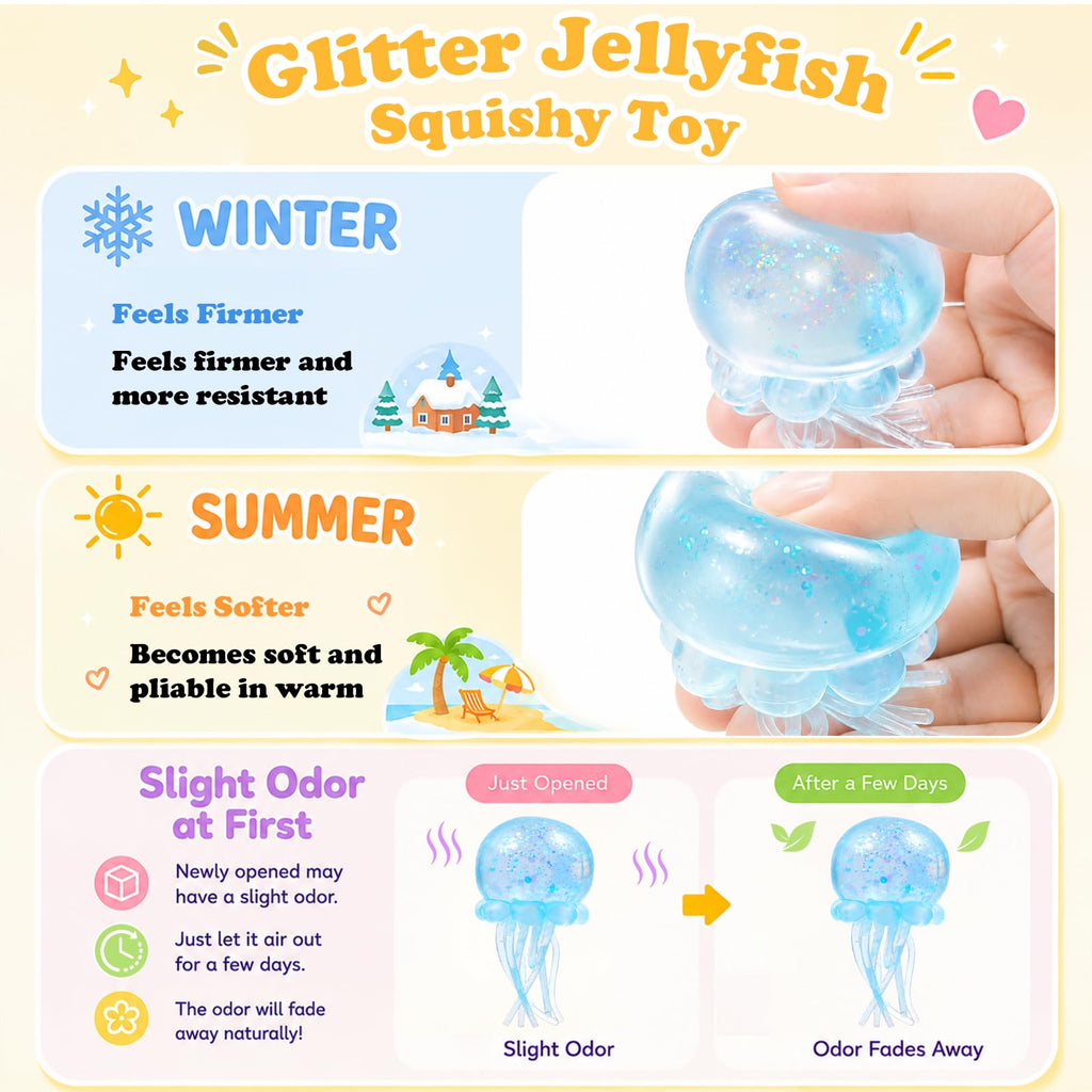 Jellyfish Squeeze Stress Ball, Slow Rising Sensory Squishy Fidget Toy（Blue）