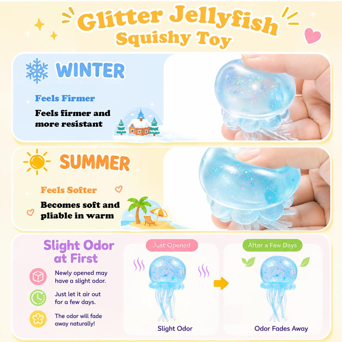 Jellyfish Squeeze Stress Ball, Slow Rising Sensory Squishy Fidget Toy（Blue）