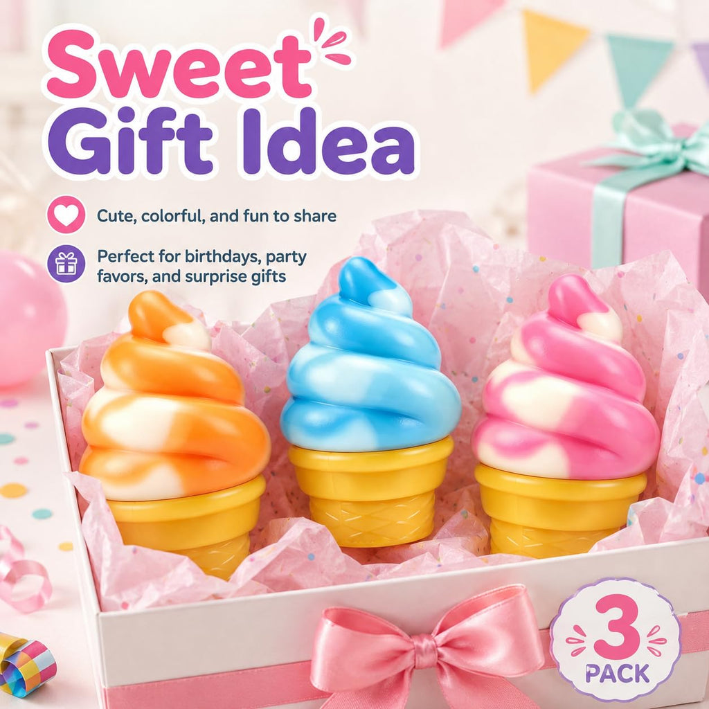 Ice Cream Cone Squishy Toy, Taba Squeeze Packs Stress Relief Fidget Toy, Summer Party Favors Novelty Sensory Toys for Anxiety Relief, Cute Food-Shaped Desk Toy for Adults