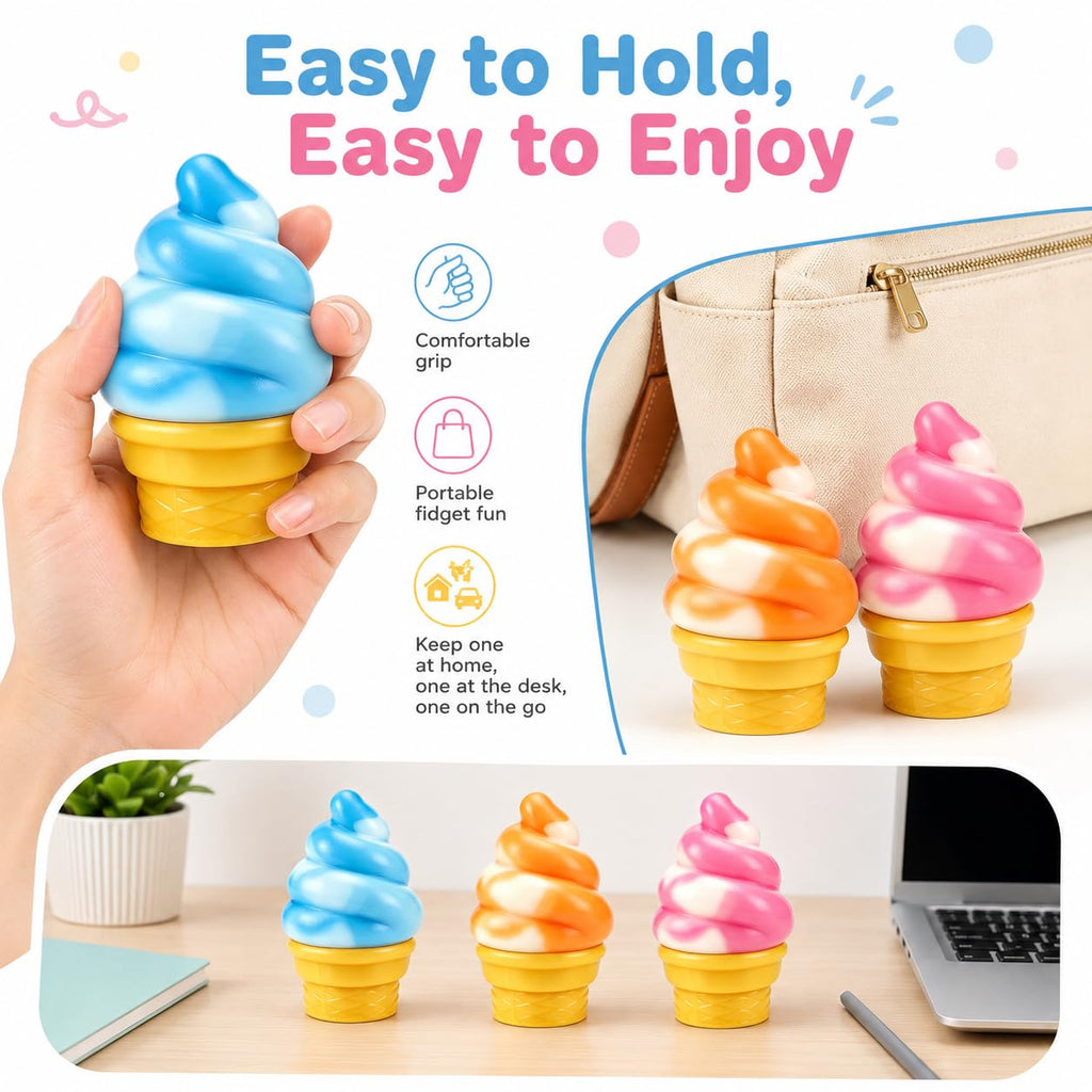 Ice Cream Cone Squishy Toy, Taba Squeeze Packs Stress Relief Fidget Toy, Summer Party Favors Novelty Sensory Toys for Anxiety Relief, Cute Food-Shaped Desk Toy for Adults