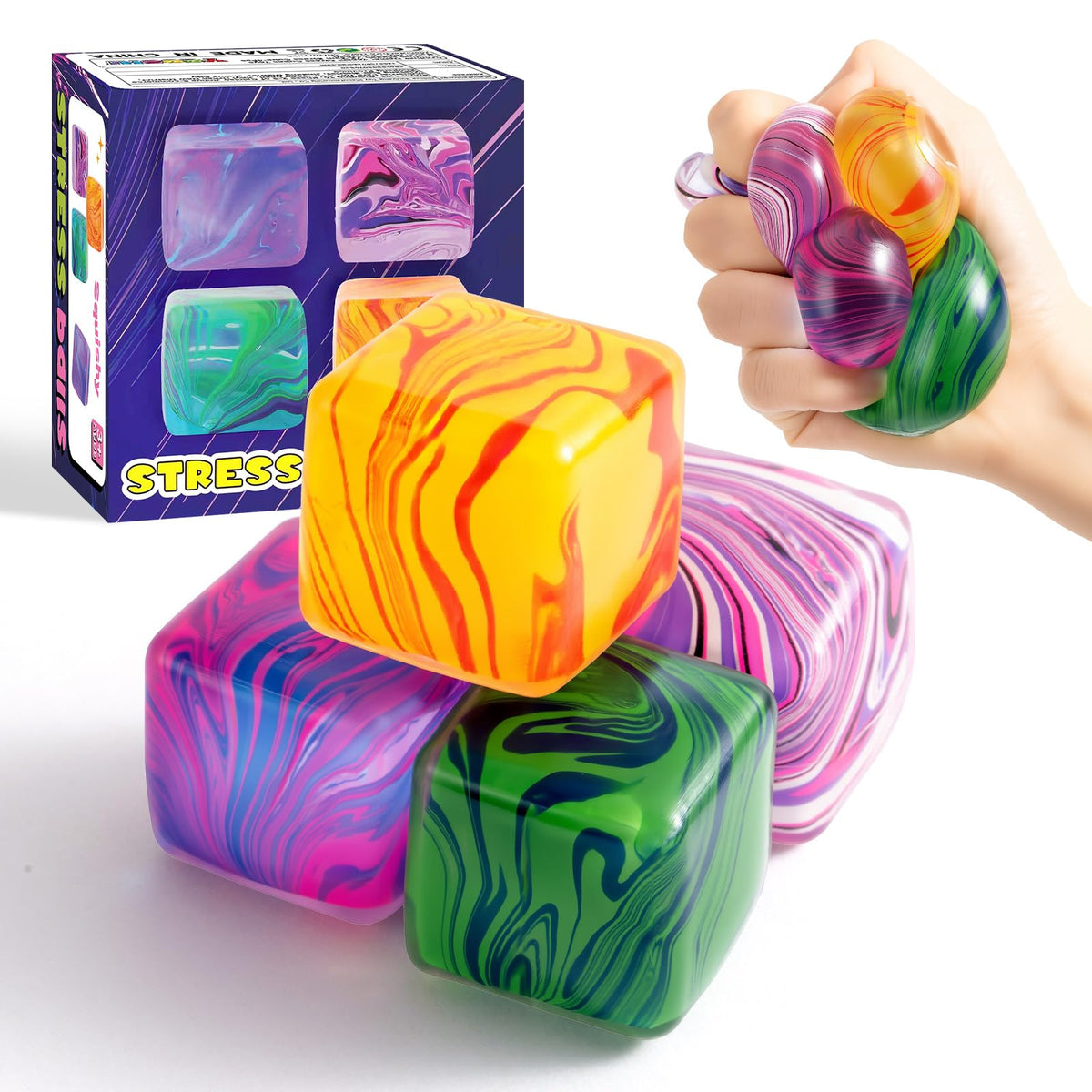 Squishy Fidget Toys Stress Cube Bulk, Squishies Slow Rising Stress Balls for Adults Kids, Sensory Fidget Toys for Anxiety Relief, Small Squishy Toys for Classroom Prizes Party Favors