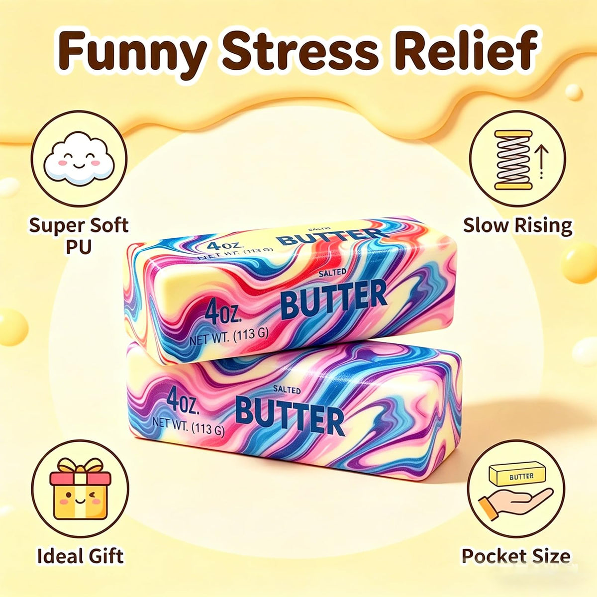 Slow Rising Butter Squishy, Squishies Butter Squeeze Toys Pack Sensory Stress Relief Soft & Stretchy Fidget Toy for Party Favors Squishy Butter
