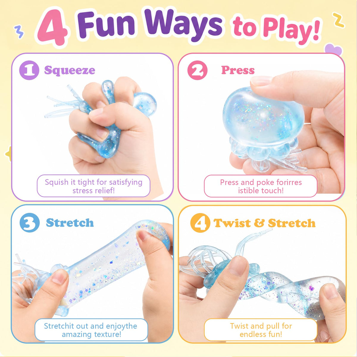 Jellyfish Squeeze Stress Ball, Slow Rising Sensory Squishy Fidget Toy（Blue）