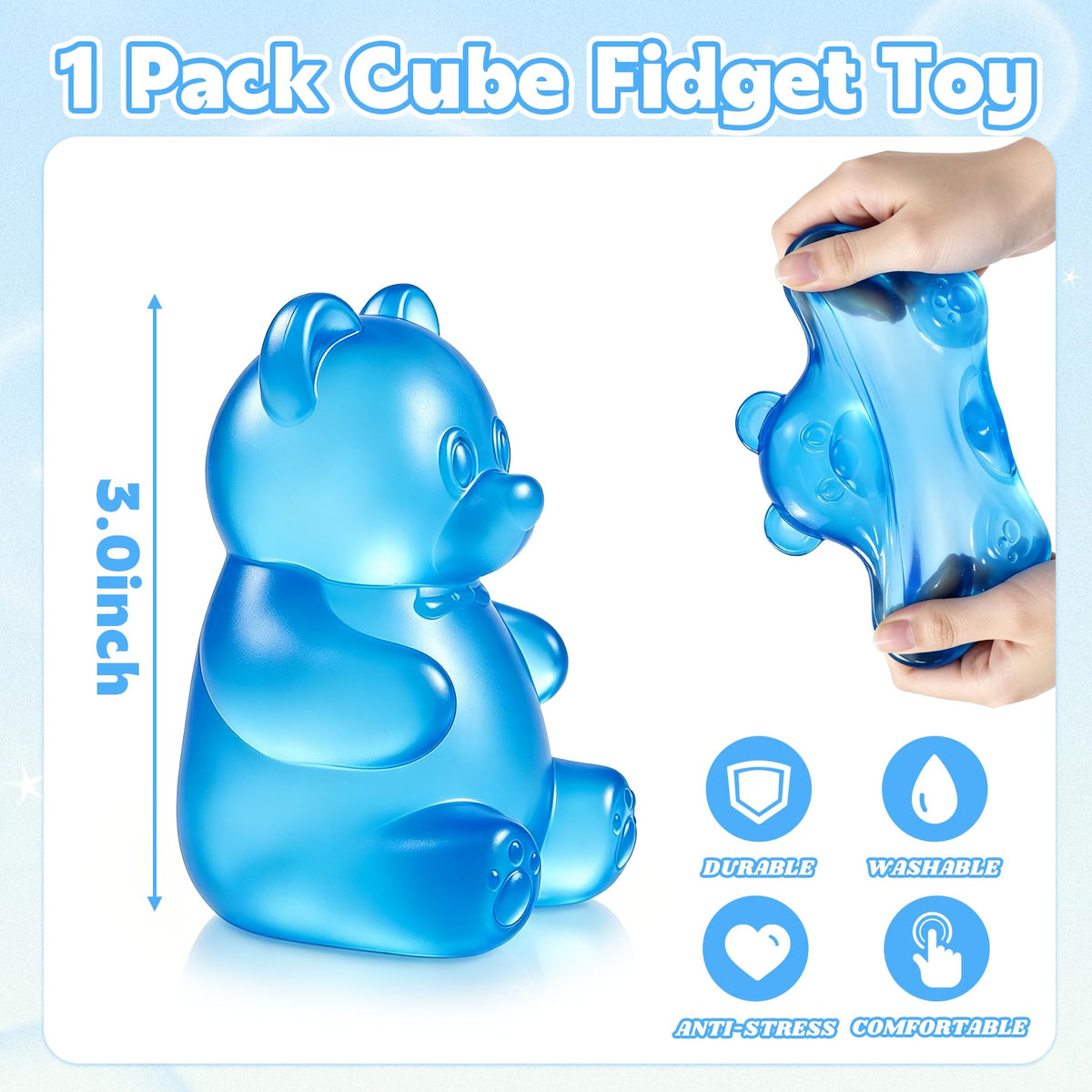 Bear Squishy, Stress Bear Taba Squishy, Taba Squishy Toys for Kids, Stress Balls Valentines Day Gifts Birthday Gifts Party Favors-Blue