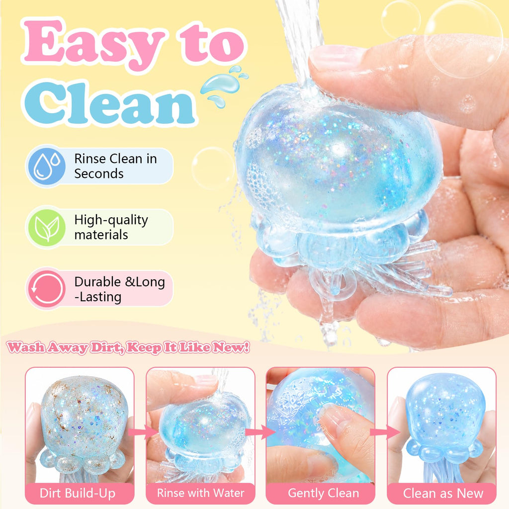 Jellyfish Squeeze Stress Ball, Slow Rising Sensory Squishy Fidget Toy（Blue）