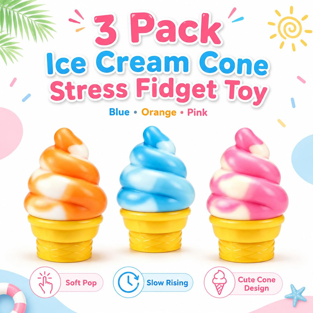 Ice Cream Cone Squishy Toy, Taba Squeeze Packs Stress Relief Fidget Toy, Summer Party Favors Novelty Sensory Toys for Anxiety Relief, Cute Food-Shaped Desk Toy for Adults