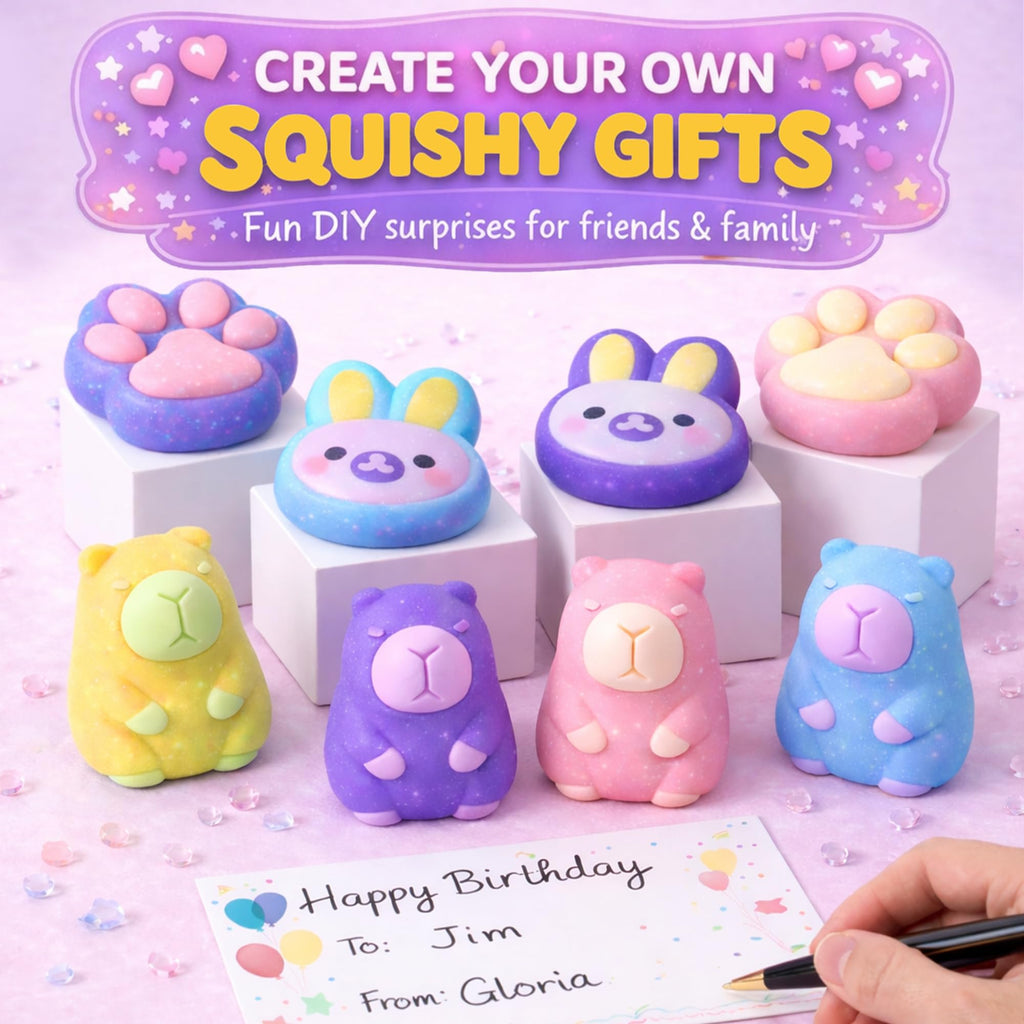 Jim&Gloria Glow in the Dark DIY Squishy Making Kit - Make Your Own Squishies All-in-One Squishy Maker Craft Kit with 1:1 Liquid Silicone, 3 Cute Animal Molds Mini Paw, Bunny, Capybara Chirstmas Gifts