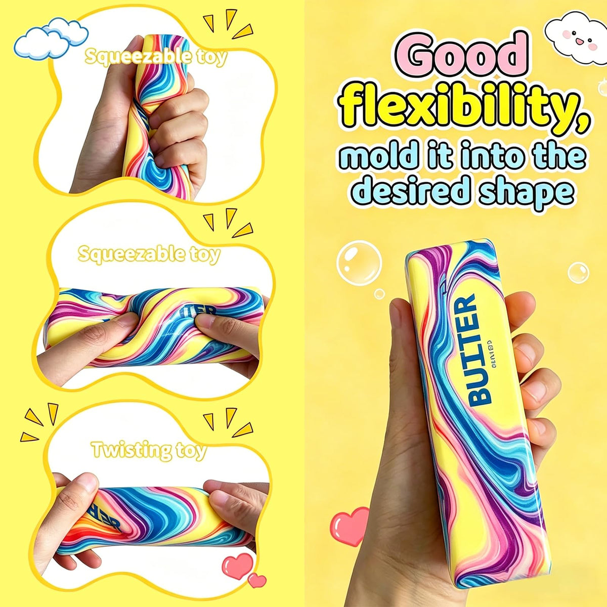Slow Rising Butter Squishy, Squishies Butter Squeeze Toys Pack Sensory Stress Relief Soft & Stretchy Fidget Toy for Party Favors Squishy Butter