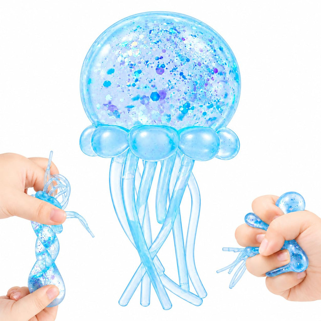 Jellyfish Squeeze Stress Ball, Slow Rising Sensory Squishy Fidget Toy（Blue）